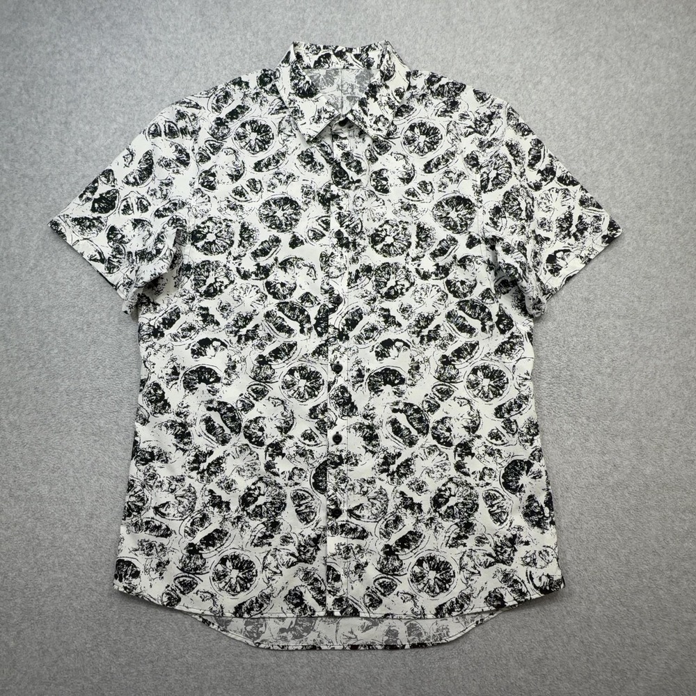Lululemon Down To The Wire Shirt Men L - XL White Black Citrus Print Button Slim